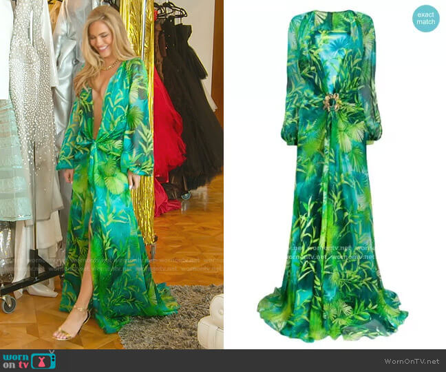 Versace Jungle floor-length dress worn by Chrishell Stause on Selling Sunset