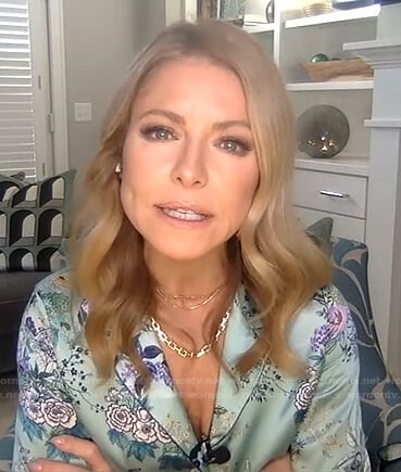 Kelly’s green floral blouse on Live with Kelly and Ryan