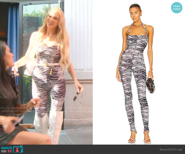 Laquan Smith Parking Lot Halter Catsuit worn by Christine Quinn on Selling Sunset