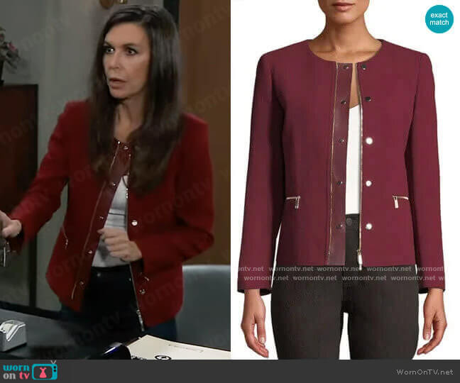 Lafayette 148 New York Kerrington Leather-Trim Jacket worn by Anna Devane (Finola Hughes) on General Hospital