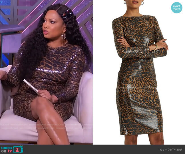 Lauren Ralph Lauren Ocelot-Print Sequined Cocktail Dress worn by Garcelle Beauvais on The Real