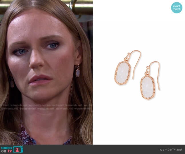 Kendra Scott Lee Agate Drop Earrings in Rose Gold/Iridescent Drusy worn by Abigail Deveraux (Marci Miller) on Days of our Lives
