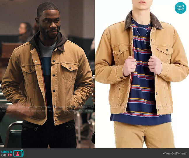 Levis Lined Canvas Trucker Jacket worn by James (Garrick Bernard) on Single Drunk Female