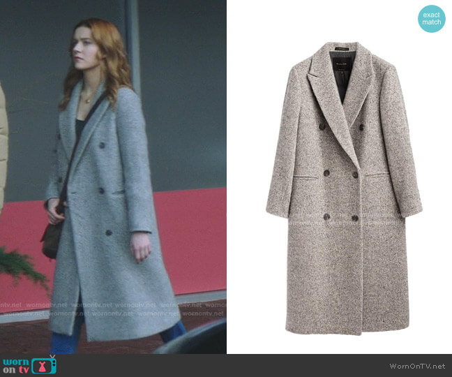 Massimo Dutti Long Herringbone Wool Coat worn by Nancy Drew (Kennedy McMann) on Nancy Drew