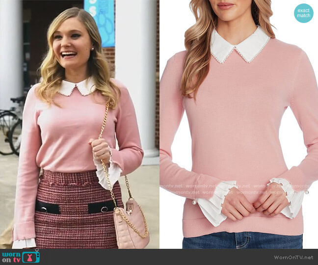 CeCe Peter Pan Collar Mixed Media Ruffle Cuff Statement Sweater