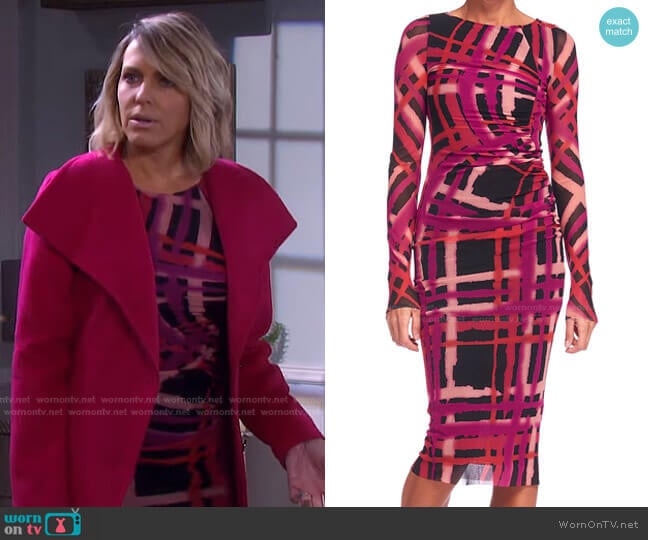 Fuzzi Long-Sleeve Ruched Tulle Mesh Dress worn by Nicole Walker (Arianne Zucker) on Days of our Lives
