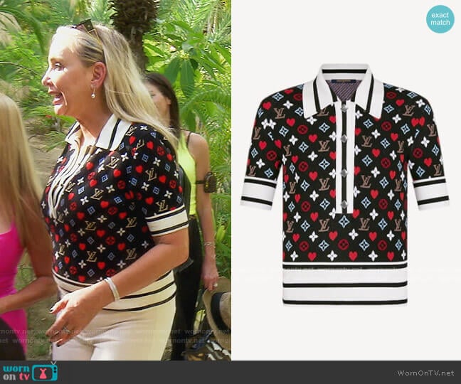 Louis Vuitton Game on Contrast Stripe Polo Top worn by Shannon Beador on The Real Housewives of Orange County