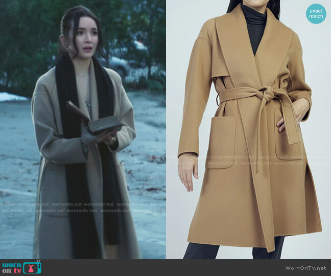 Mackage Thalia Double Face Tie Waist Wool Coat worn by Bess (Maddison Jaizani) on Nancy Drew