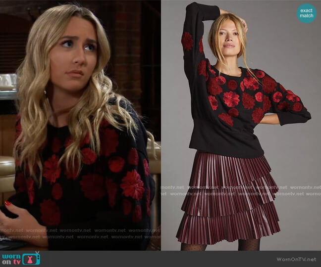 Maeve Floral Embroidered Sweatshirt worn by Josslyn Jacks (Eden McCoy) on General Hospital