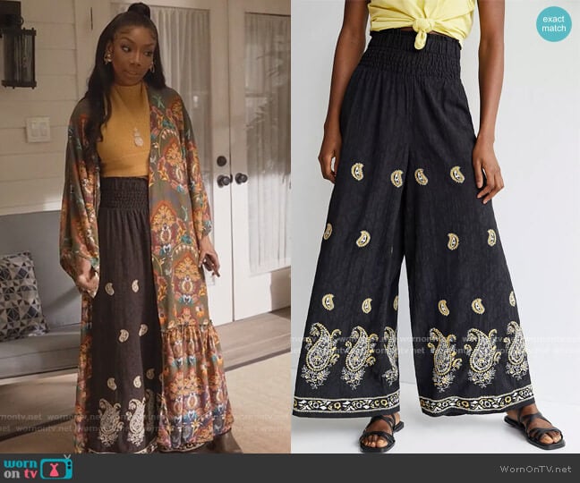 Maeve Maeve Smocked Wide-Leg Pants worn by Naomi (Brandy Norwood) on Queens