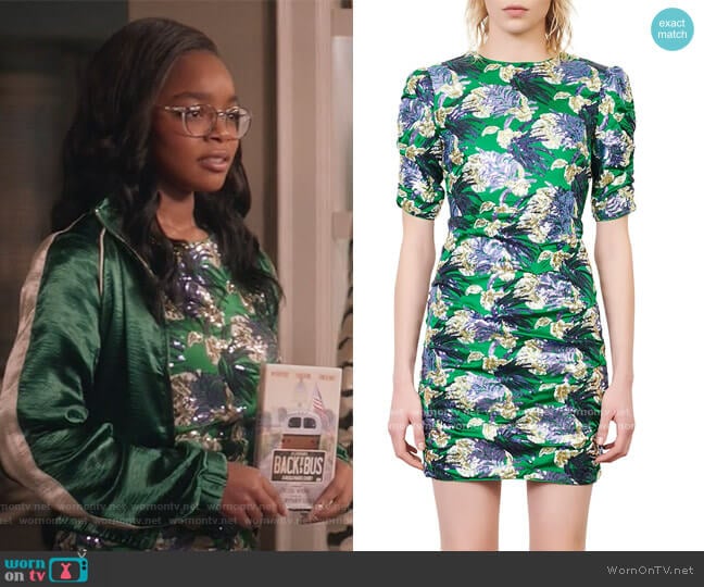 Maje Razul Embroidered Sequin Mini Dress worn by Diane Johnson (Marsai Martin) on Black-ish