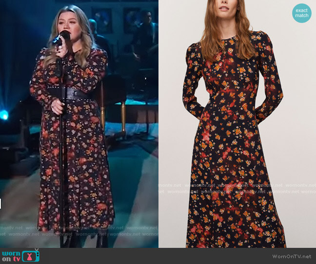 Mango Floral Print Dress worn by Kelly Clarkson on The Kelly Clarkson Show
