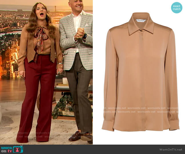Max Mara Silk Crepe Classic Shirt worn by Drew Barrymore on The Drew Barrymore Show