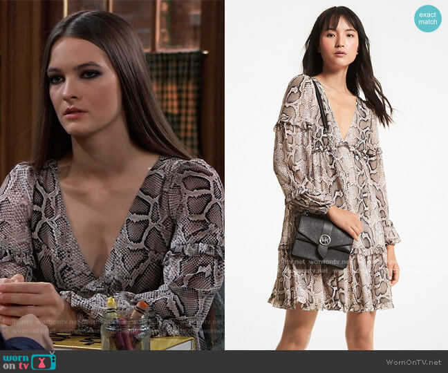 Michael Michael Kors Snake Georgette Mini Dress worn by Esme (Avery Kristen Pohl) on General Hospital