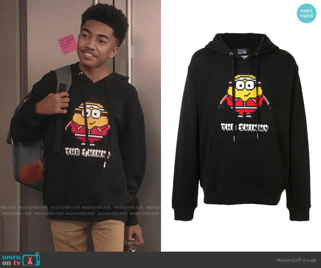 Mostly Heard Rarely Seen 8-Bit x Minions Skinny 8-Bit appliqué hoodie worn by Jack Johnson (Miles Brown) on Black-ish