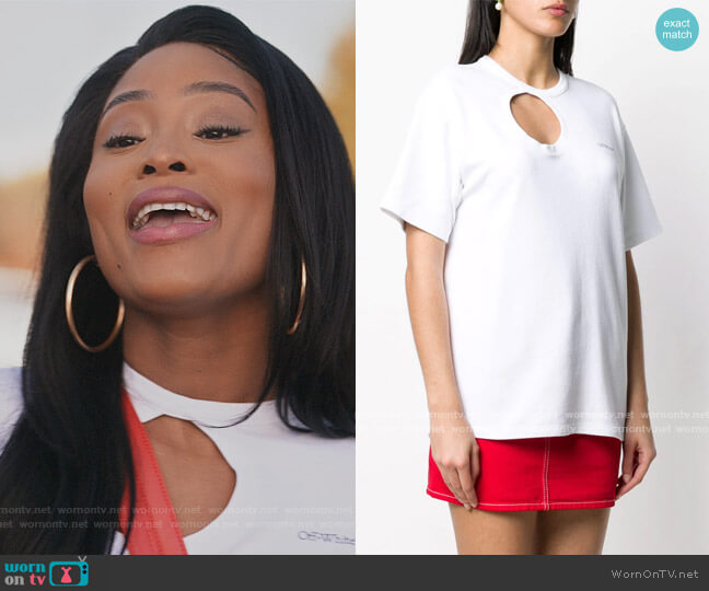 Off White Cut out T-shirt worn by Lauren Rice (Pepi Sonuga) on Queens