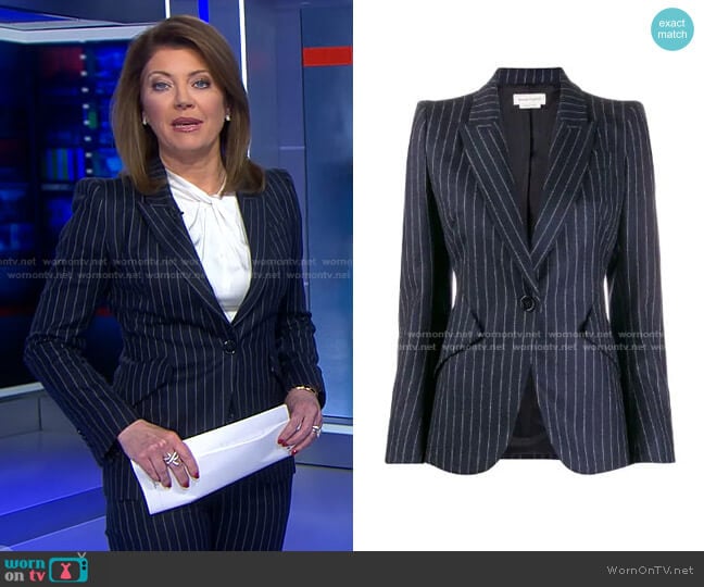Alexander Mcqueen Pinstripe Wool Blazer worn by Norah O'Donnell on CBS Evening News