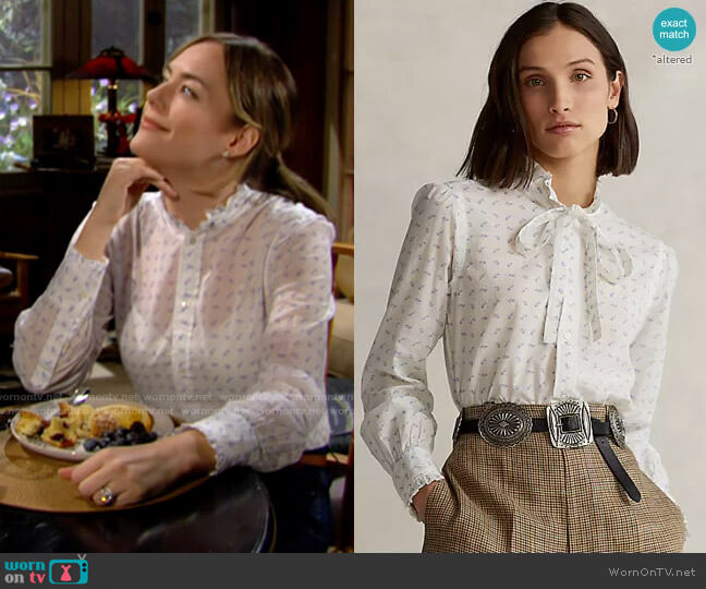 Polo Ralph Lauren Daisy Cotton Tie-Neck Shirt worn by Hope Logan (Annika Noelle) on The Bold and the Beautiful