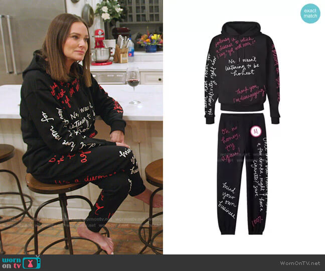WornOnTV: Meredith's black cursive print hoodie on The Real