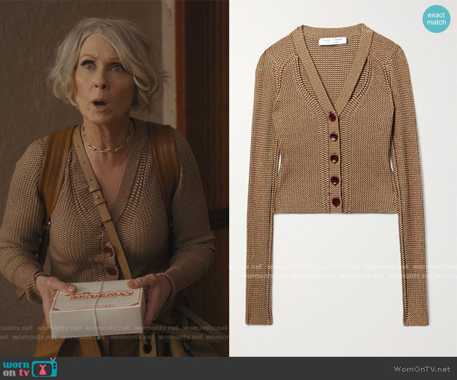 Proenza Schouler Cutout ribbed silk-blend cardigan worn by Miranda Hobbs (Cynthia Nixon) on And Just Like That