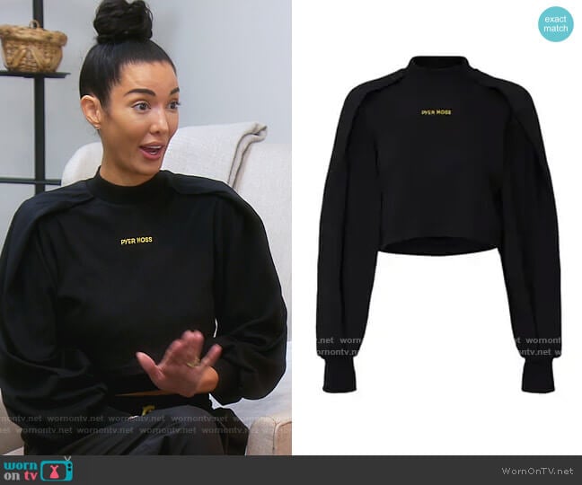 Pyer Moss Long Wrap Sleeve Cropped Pullover worn by Noella Bergener on The Real Housewives of Orange County