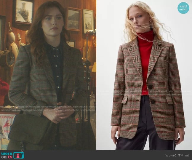Massimo Dutti Red Check Wool Blazer worn by Nancy Drew (Kennedy McMann) on Nancy Drew