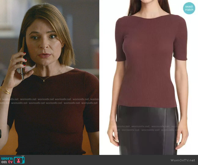 Vince Rib Jewel Neck Short Sleeve Sweater worn by Taylor Rentzel (MacKenzie Meehan) on Bull