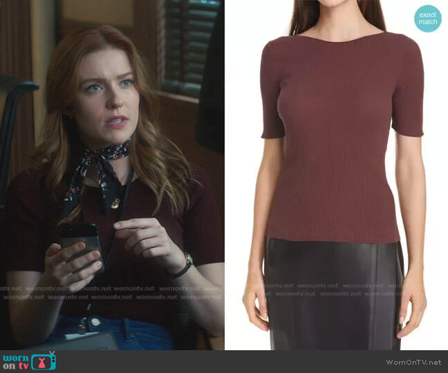 Vince Rib Jewel Neck Short Sleeve Sweater worn by Nancy Drew (Kennedy McMann) on Nancy Drew