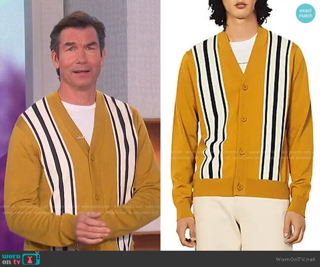 Sandro College Wool Stripe Cardigan worn by Jerry O'Connell on The Talk