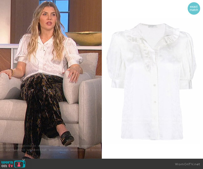 Sandro Ruffle-detail Floral Blouse worn by Amanda Kloots on The Talk