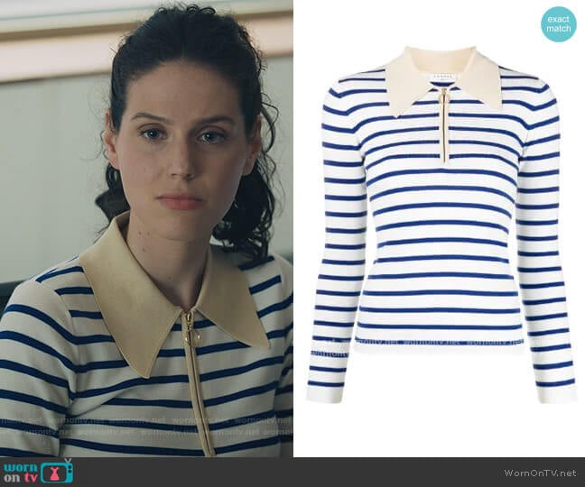 Sandro Striped Polo Top worn by Eva Victor (Rian) on Billions