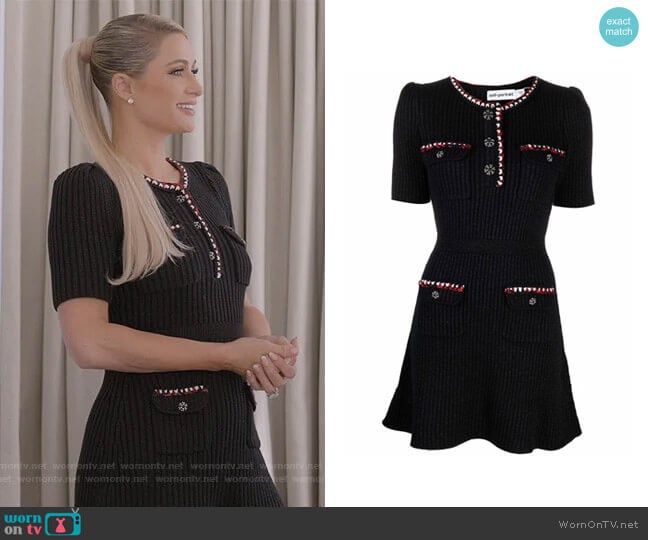 Self Portrait Ribbed Cotton-blend Knitted Mini Dress worn by Paris Hilton on Paris in Love
