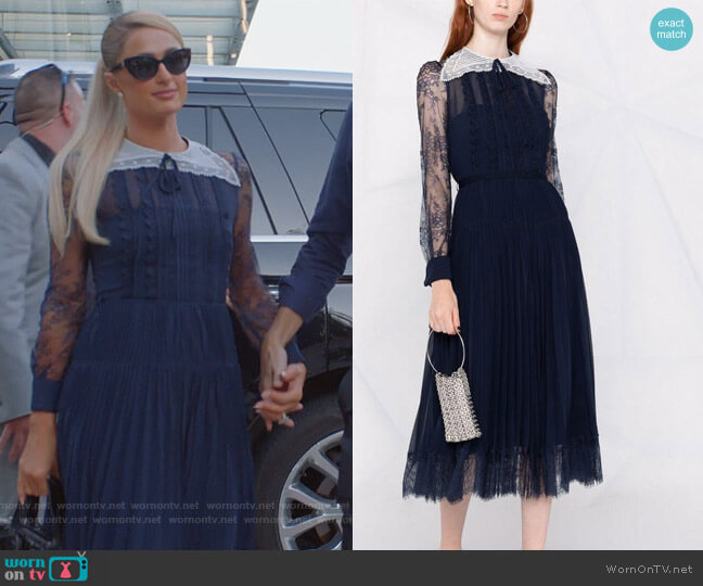 Self Portrait Pleated Lace Panelled Midi Dress worn by Paris Hilton on Paris in Love