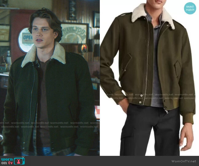 The Kooples Shearling-Collar Wool-Blend Bomber Jacket