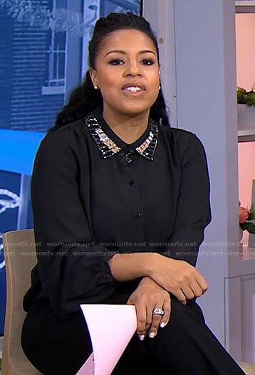 Sheinelle’s black embellished collar blouse on Today