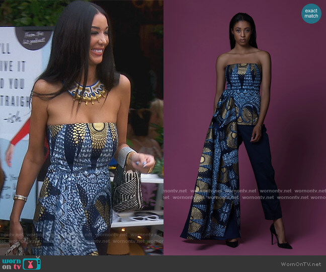 Sikaa Bangou Chefferie African Print Draped Bustier Top worn by Noella Bergener on The Real Housewives of Orange County