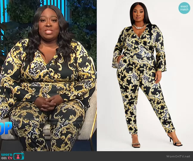 Ashley Stewart Status Bell Sleeve Skinny Jumpsuit worn by Loni Love on E! News