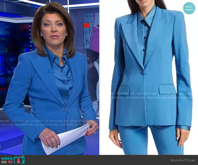 Michael Kors Stretch Pebble Crepe Blazer worn by Norah O'Donnell on CBS Evening News