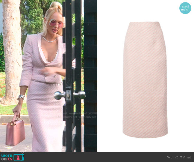 Alessandra Rich Striped Cotton-Blend Tweed Midi Skirt worn by Christine Quinn on Selling Sunset