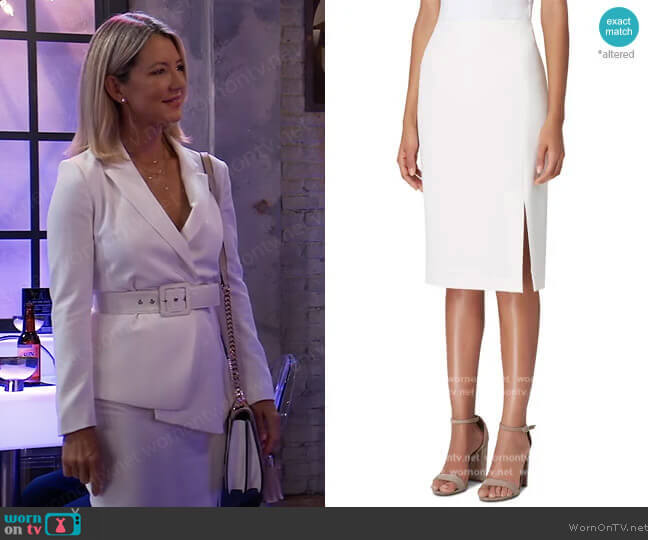 Tahari ASL Front-Slit Crepe Pencil Skirt worn by Nina Reeves (Cynthia Watros) on General Hospital