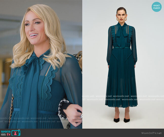 Self Portrait Teal Chiffon Scallop Midi Dress worn by Paris Hilton on Paris in Love