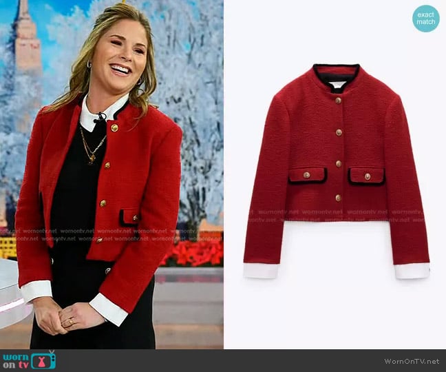 Zara Textured Weave Jacket with Pockets worn by Jenna Bush Hager on Today