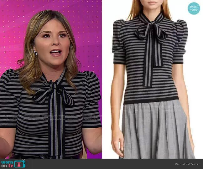 Michael Kors Tie Neck Stripe Cashmere Sweater worn by Jenna Bush Hager on Today