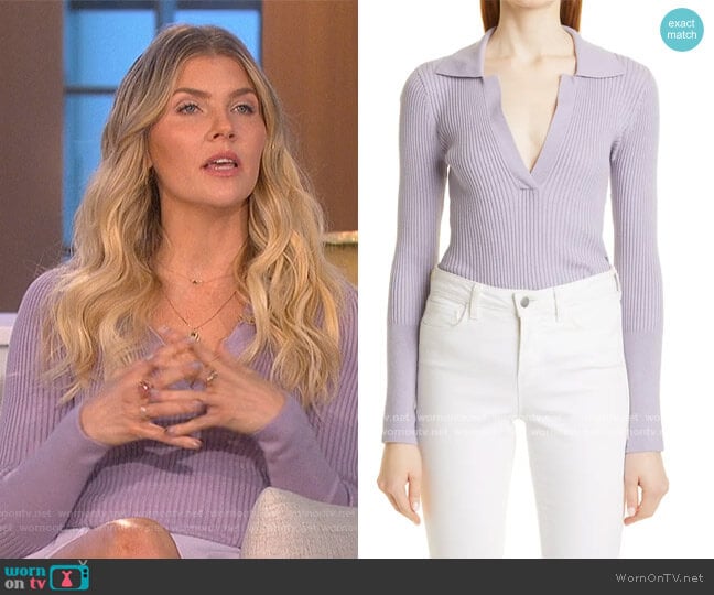 Toccin Mix Rib Cotton & Wool Blend Henley Sweater worn by Amanda Kloots on The Talk