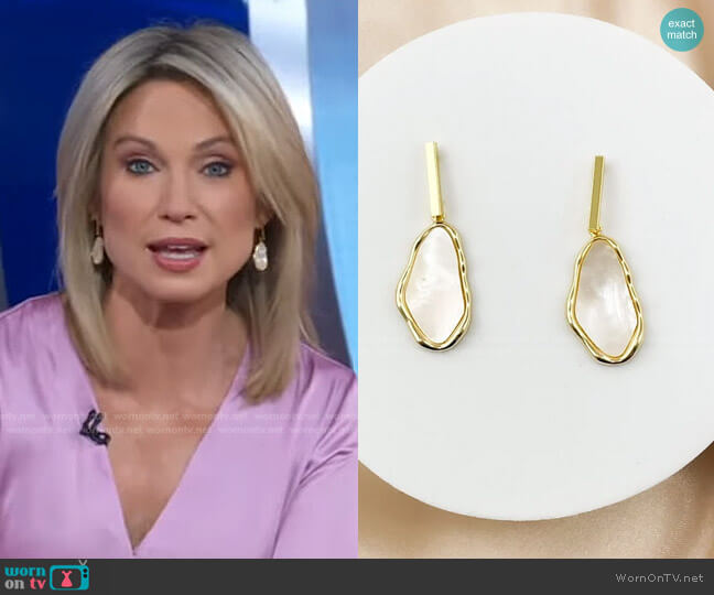 True Warrior Jewelry Mother Of Pearl Bar Earrings worn by Amy Robach on Good Morning America