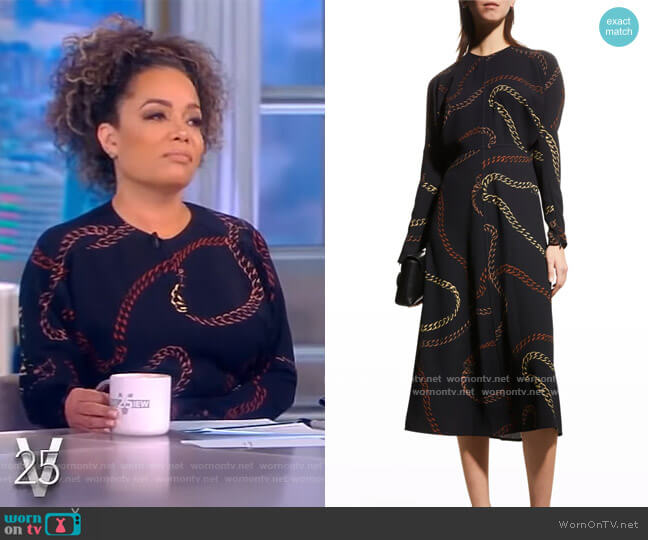 Victoria Beckham Chain-Print Dolman-Sleeve Midi Dress worn by Sunny Hostin on The View