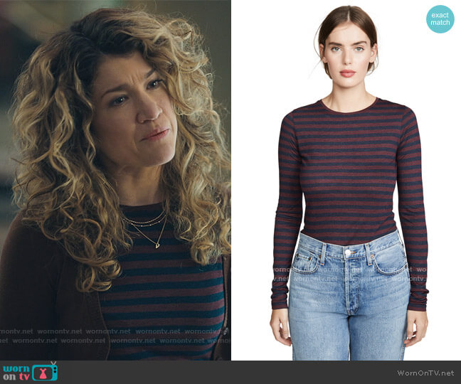 Vince Heather Stripe Long Sleeve Crew worn by Bonnie Barella (Sarah Stiles) on Billions