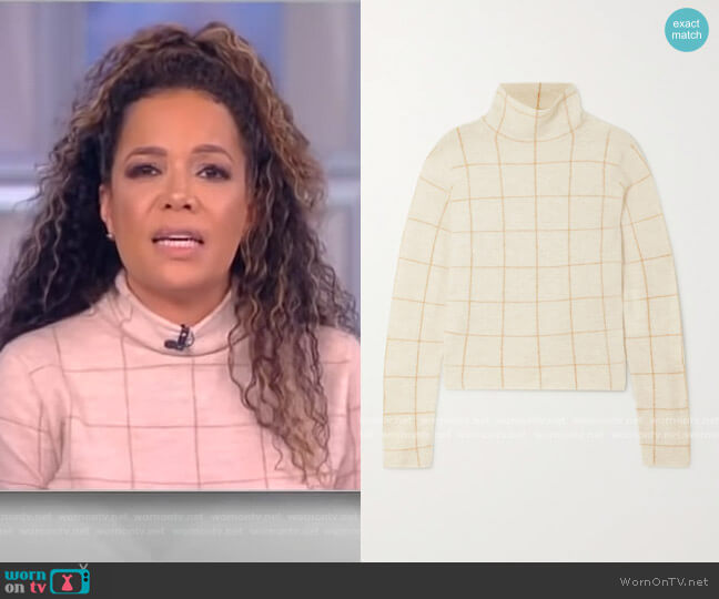 Vince Checked cashmere turtleneck sweater worn by Sunny Hostin on The View