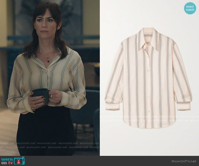 Vince Striped silk-blend twill shirt worn by Wendy Rhoades (Maggie Siff) on Billions