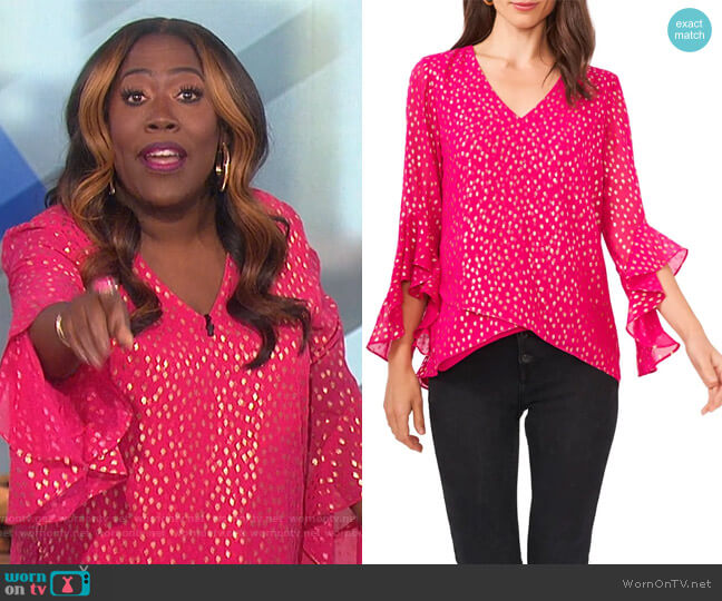 Vince Camuto Dash Dot Flutter Sleeve Tunic worn by Sheryl Underwood on The Talk